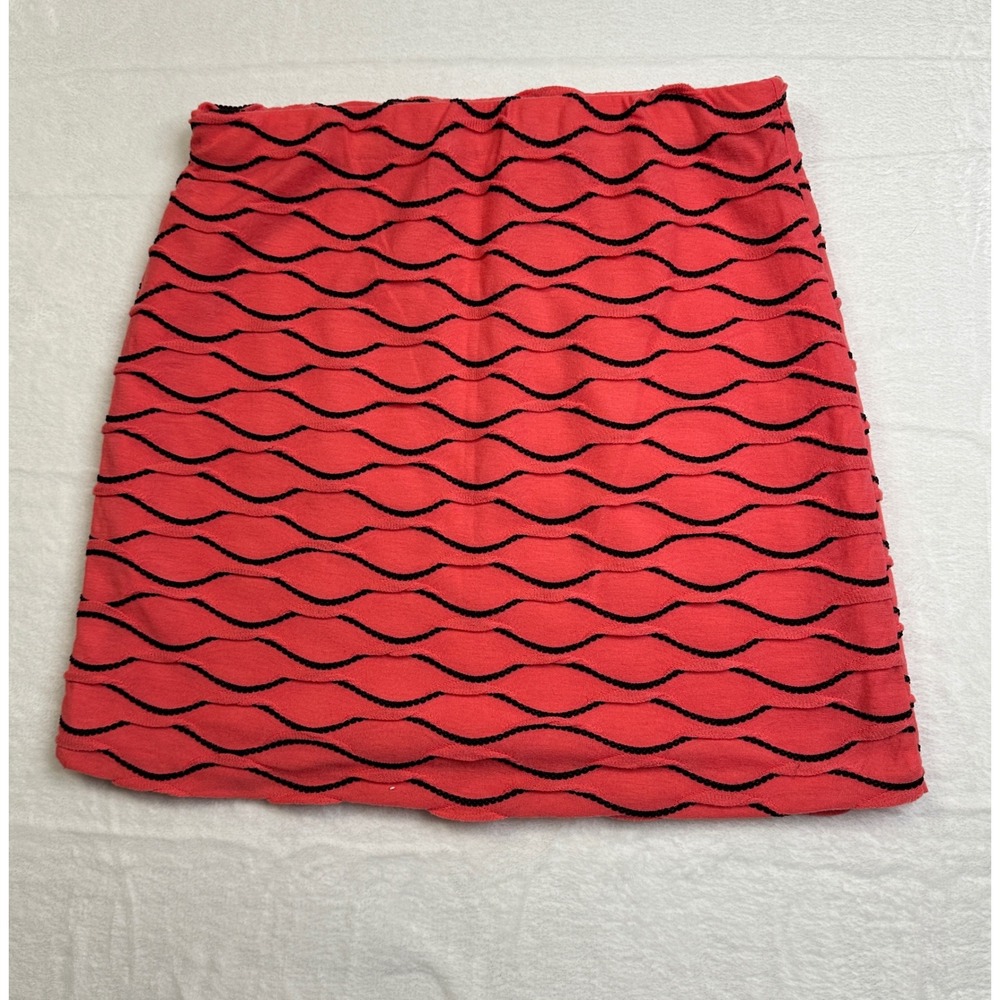 Wet Seal Mini Skirt Women Small Coral Orange Black Wavy Stripe Textured Lined